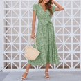 thumbnail image 2 of Mujeres vestido de impresión floral sumemr moda elegante vuelo manga mujeres V cuello ruffle vestido para fiesta fecha diaria luz verde XXL, 2 of 6