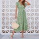 thumbnail image 2 of Mujeres vestido de impresión floral sumemr moda elegante manga volando mujeres V cuello ruffle vestido para fiesta fecha diaria luz verde S, 2 of 6