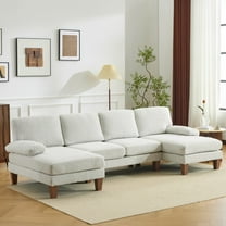 Ktaxon Sectional Sofa Set, U-Shaped Blended Chenille Couch, 4 Seat Lounge Sleeper with Chaise for Living Room Home Furniture Off White