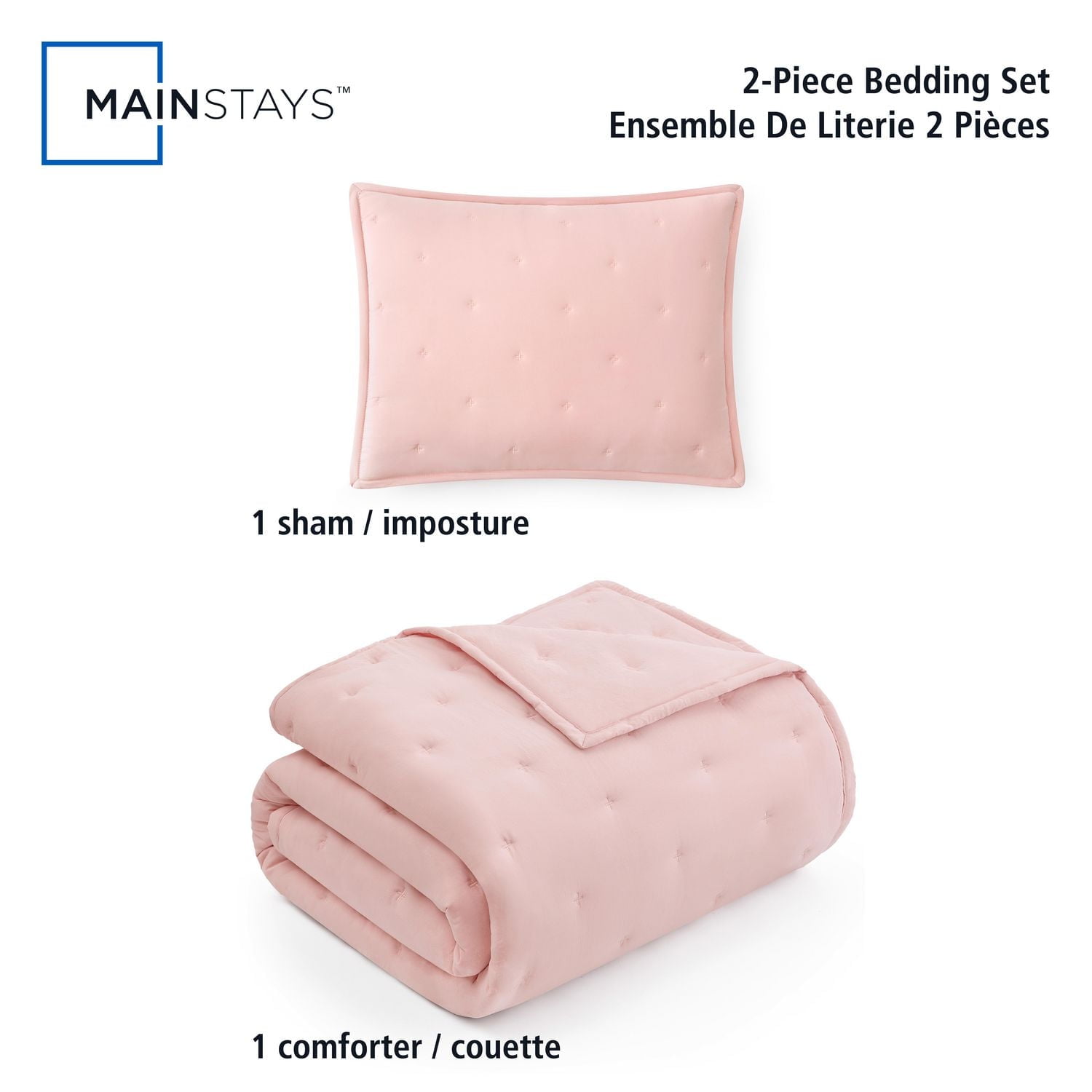 Ensemble de couette Mainstays 3 pièces, rose blush, lit double queen