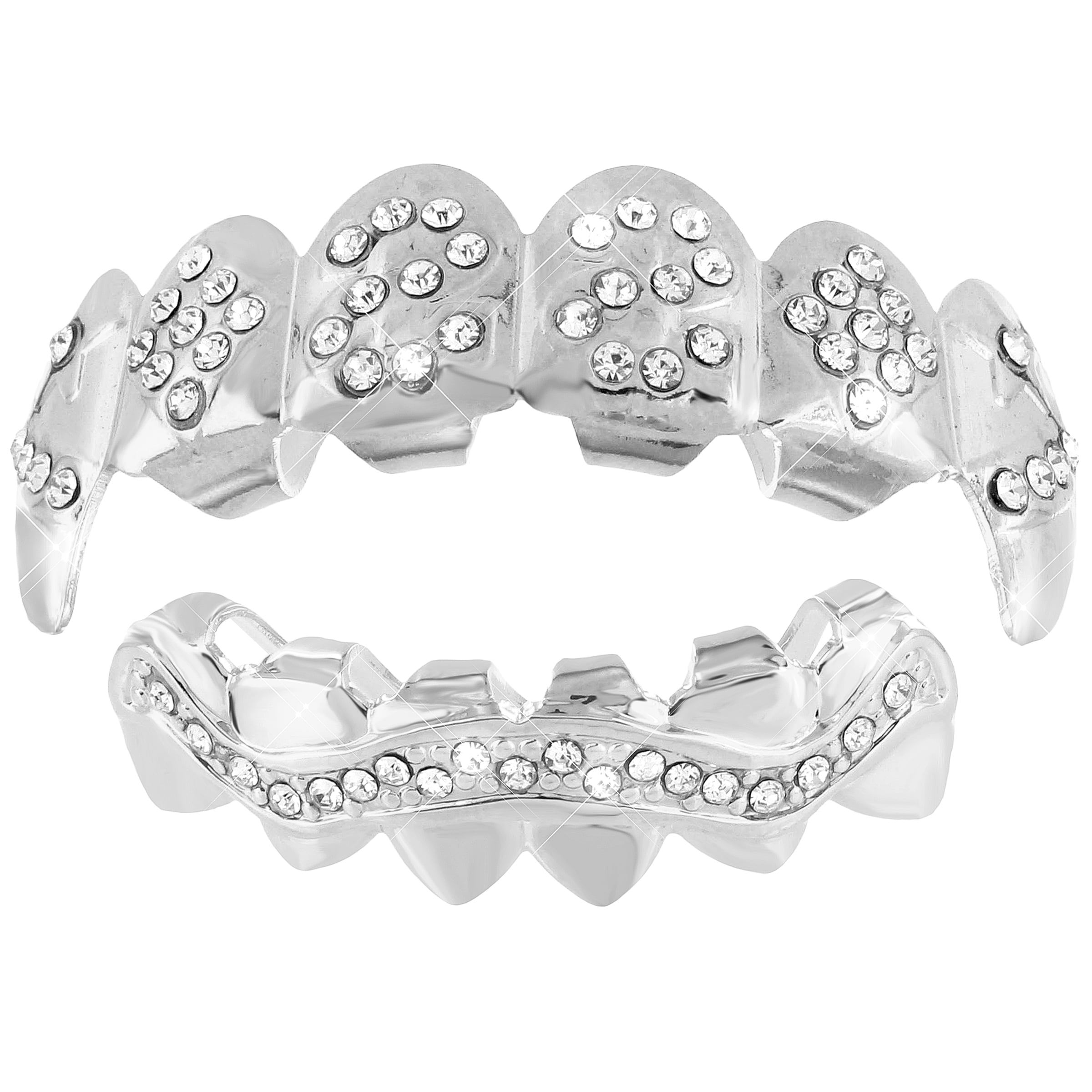 14k White Gold Plate Lab Created Cubic Zirconias Top Bottom Mouth