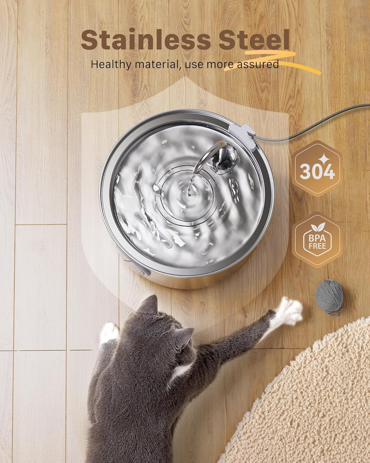 Stainless Steel Cat Water Fountain 108oz with 6 Filters and 3 Sponges, Faucet-Style Pet Drinking Fountain with Filtration System