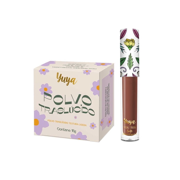 Polvo traslúcido Yuya con ingredientes naturales 16g Labial Líquido Soft Existir 3g