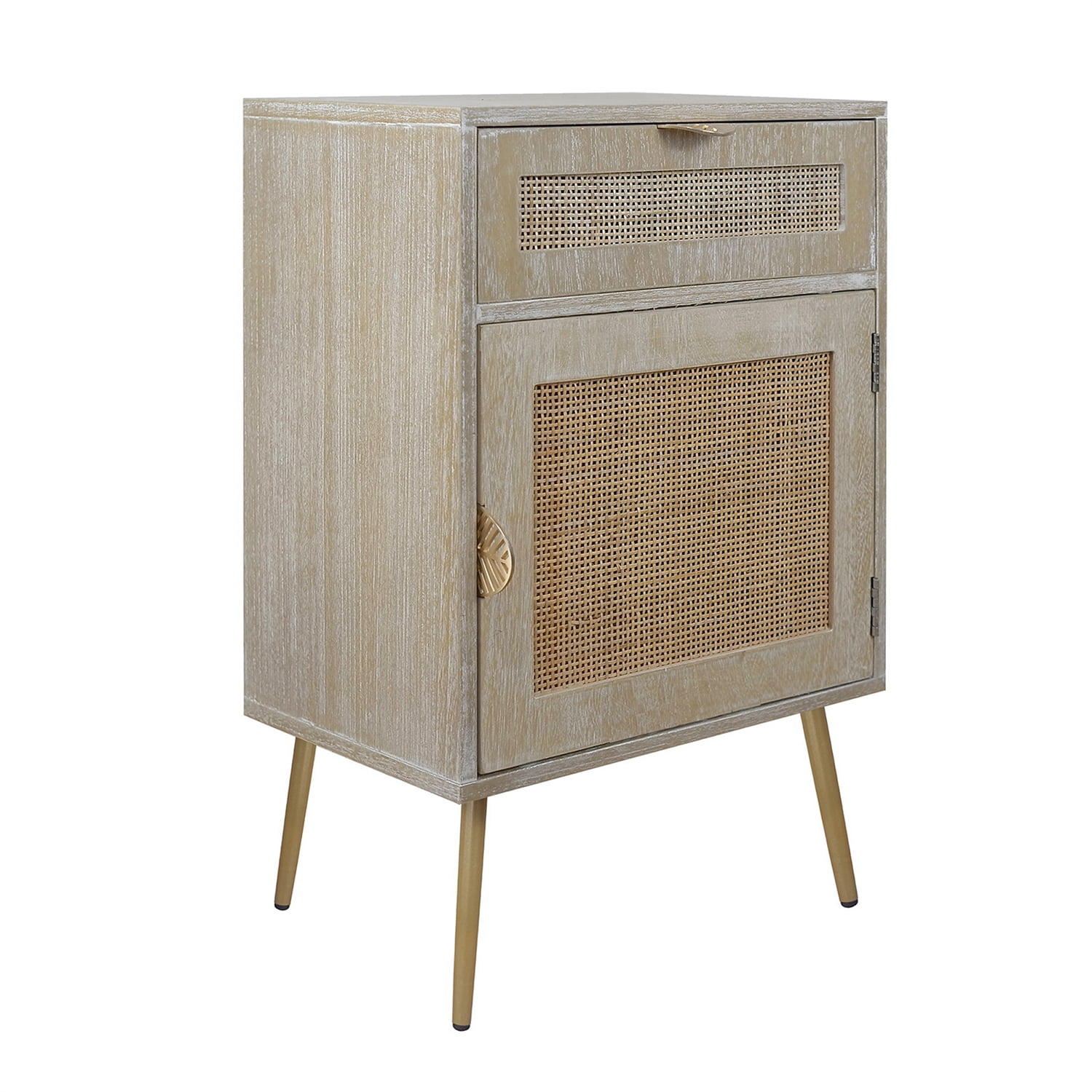 Kadyn Modern Wooden Nightstand with Rattan Panel, Storage Bedside Table with One Drawer and One Cabinet, End Table for Home and Office, Natural