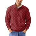 thumbnail image 2 of Yiaimeir Men's Plaid Pullover Long Sleeve Lightweight Stand Collar Casual Sweatshirt with Button Half Zip Design for Daily Wear, 2 of 5