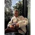 thumbnail image 4 of Chaqueta de lana elegante con cuello redondo para mujer, abrigo grueso corto holgado de manga larga liso a la moda con un botón, prendas de vestir para ir al trabajo, 4 of 5