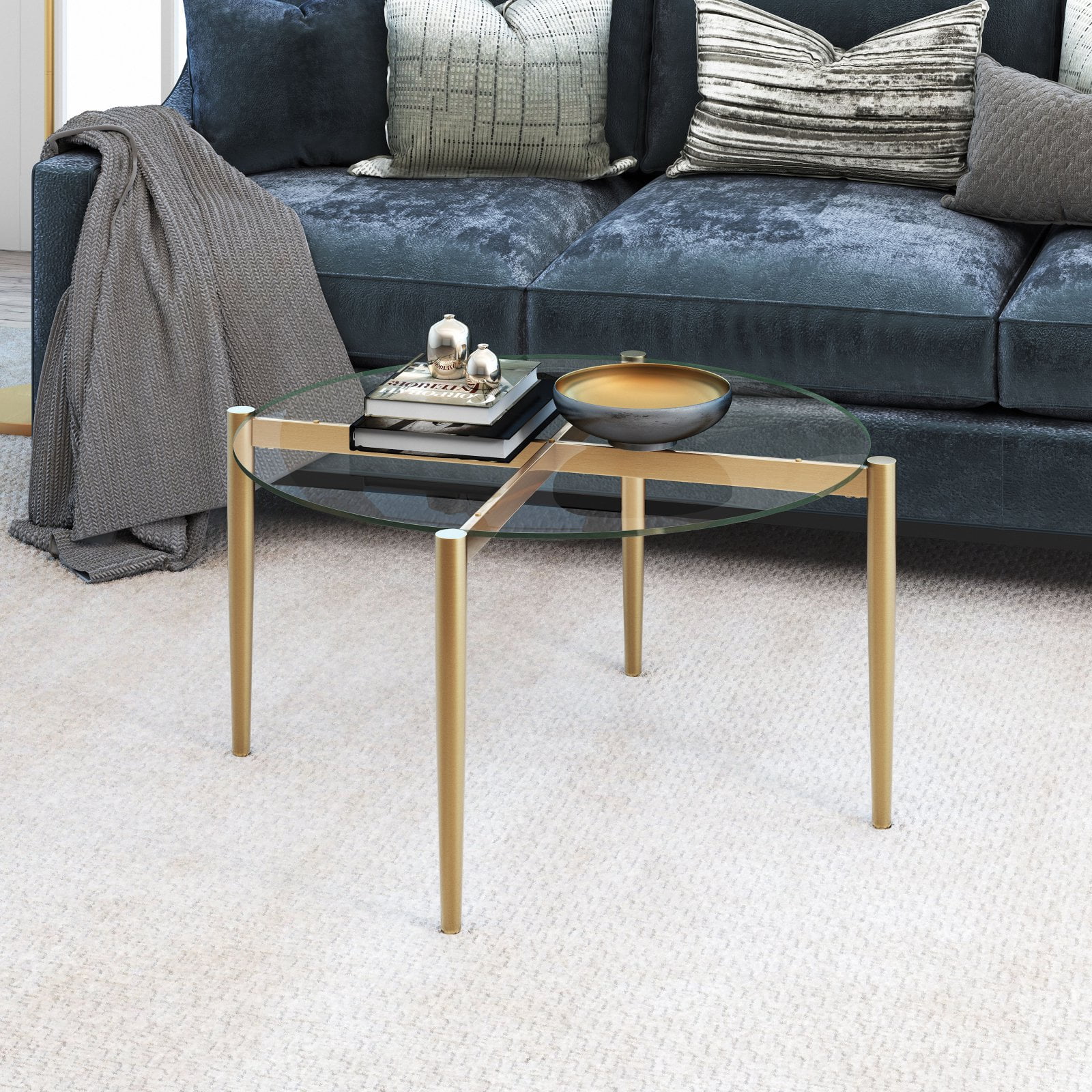 Buy Evelyn&Zoe MidCentury Modern Round Coffee Table with Glass Top Online at Lowest Price in