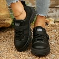 thumbnail image 3 of Womens Platform Fashion Sneakers Casual Canvas Lace up Chunky Flats Non Slip Walking Hiking Shoes Black, 3 of 7