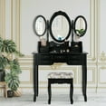 thumbnail image 4 of Gymax Coiffeuse avec Miroir Pliant 7 Tiroirs Table de Maquillage et Tabouret Noir, 4 of 10
