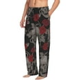 thumbnail image 2 of Sigee Skull and Red Roses Print Men's Pajama Pants - Soft Lounge Sleep Bottoms with Elastic Waistband and Pockets-, 2 of 9