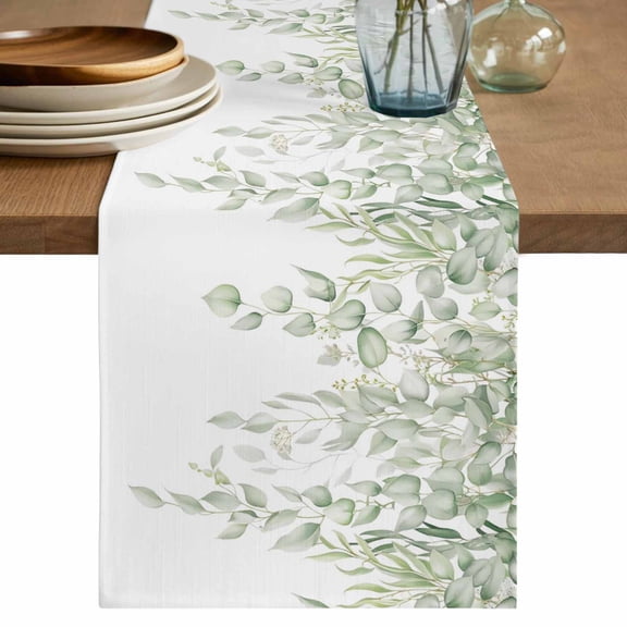Table Runner 48 Inches Long for Kitchen Dining, Eucalyptus Leaves Dresser Scarf Farmhouse, Dining Table Decorations for Wedding/Parties, Summer Country Leaves Natural Plants 13 x 48 In