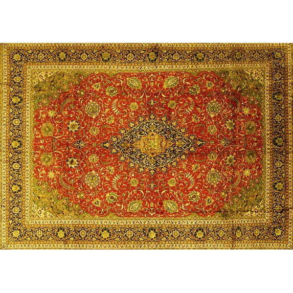 Ahgly Company Indoor Rectangle Medallion Yellow Traditional Area Rugs, 2' x 5'
