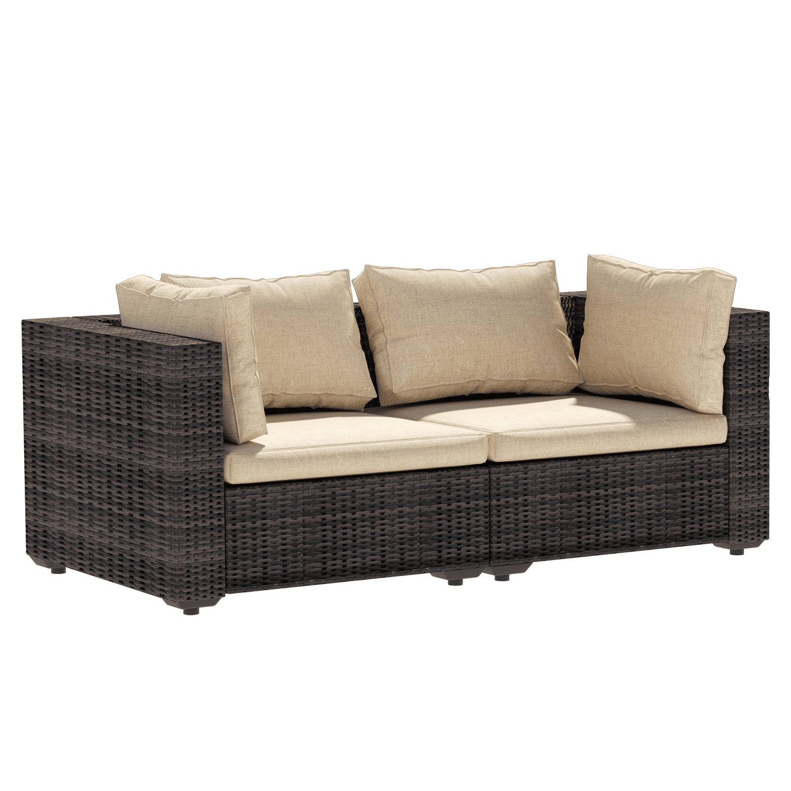 Grezone 5 Pieces Patio Furniture Set, All Weather Outdoor Sectional PE Rattan, Patio Conversation Sets with Cushions and Glass Coffee Table for Garden Lawn Balcony Porch Deck, Beige