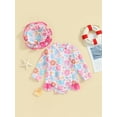 thumbnail image 3 of Suealasg Baby Girls Summer Romper Swimwear 3 6 12 18 24 Months  Long Sleeve Animal/Donut Print One Piece Swimsuit with Hat Infant Girls Summer Bathing Suit, 3 of 8