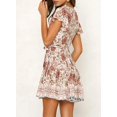thumbnail image 3 of Femmes Été Wrap V Cou Bohème Imprimé Floral Volant Swing une Ligne Mini Robe de Plage, 3 of 7
