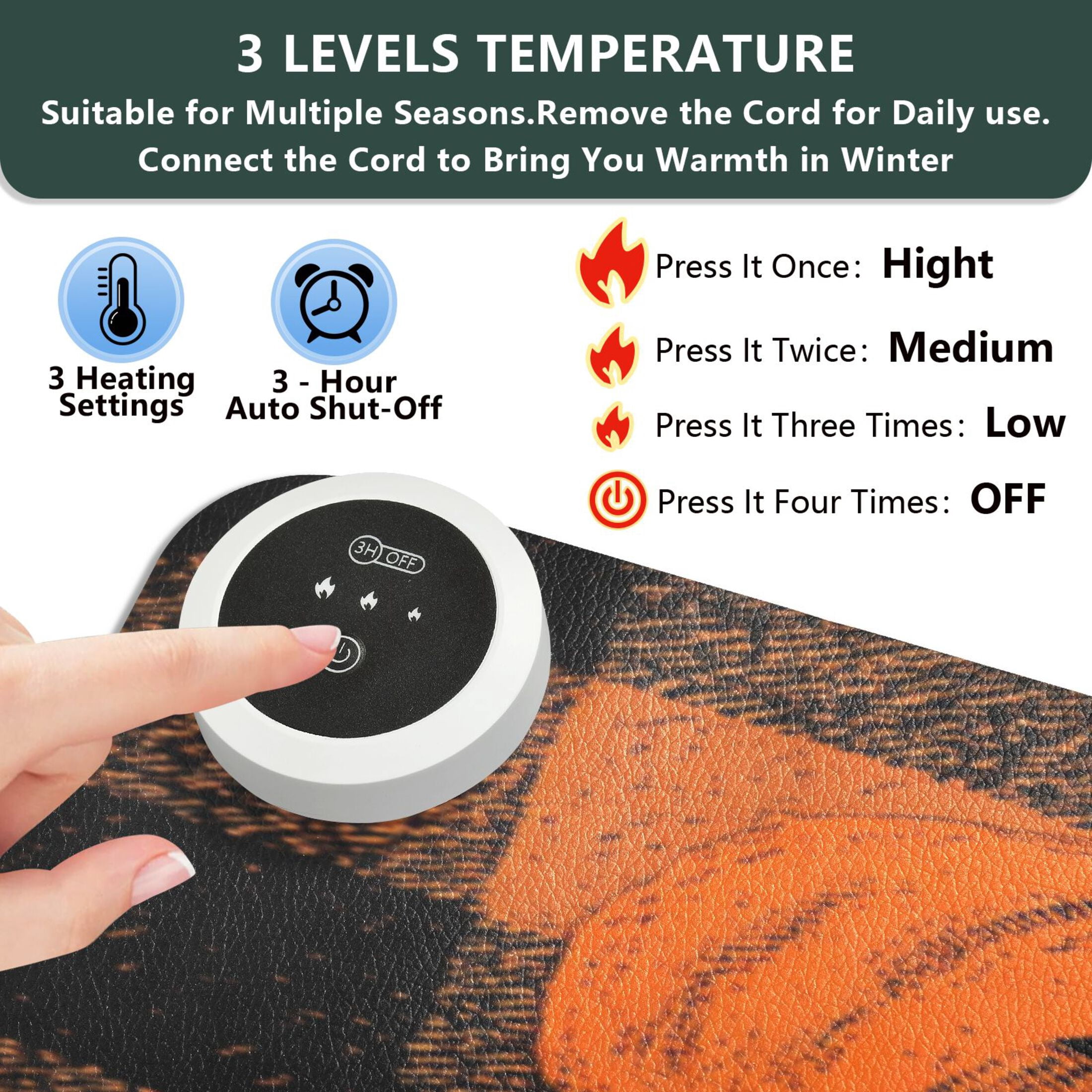 Large Heated Desk Mat Mouse Pad 31.5"x13"PU Leather Graphene Heating Desk Warmer with 3 Temperature Settings 110V US Plug Non-Slip Warm Pad for Home, Office, and Gaming Orange Striped Smiley Pumpkins
