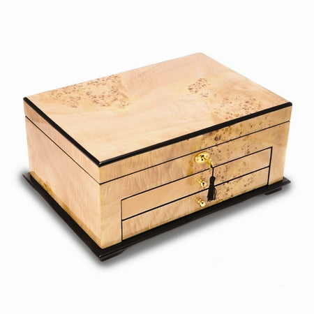 Birdseye Maple Jewelry Box - Birdseye Maple Lacquered Wood 3 Level Jewelry Box