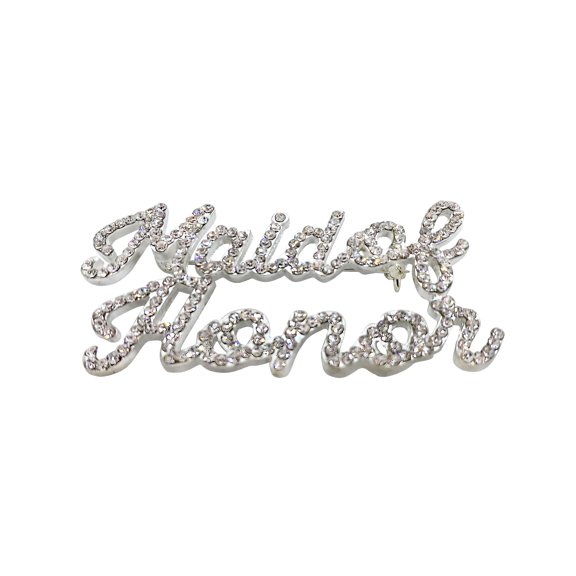Maid of Honor Brooch Silver Rhinestone Wedding Pin, Bridal Party Gift for Maid of Honor, Elegant Wedding Accessory Keepsake Jewelry