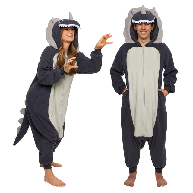 ¡El disfraz es divertido! Mono para adulto con forma de triceratops para Halloween, color gris