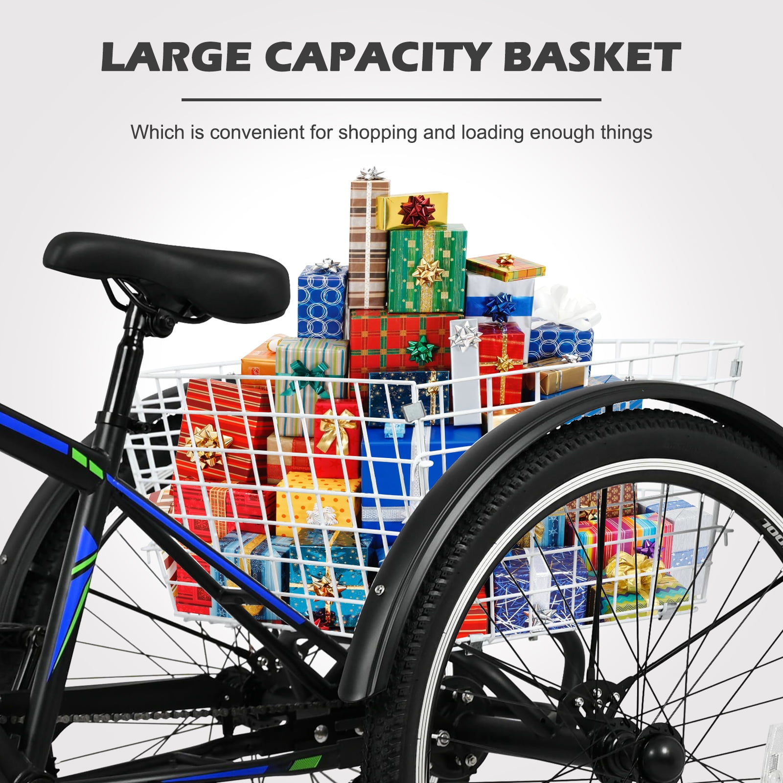 MOPHOTO 27.5" Mountain Tricycle, 7 Speed 3 Wheel Cruiser Bike, Adult Tricycle with Big Basket, Exercise, DISC & Drum Brake