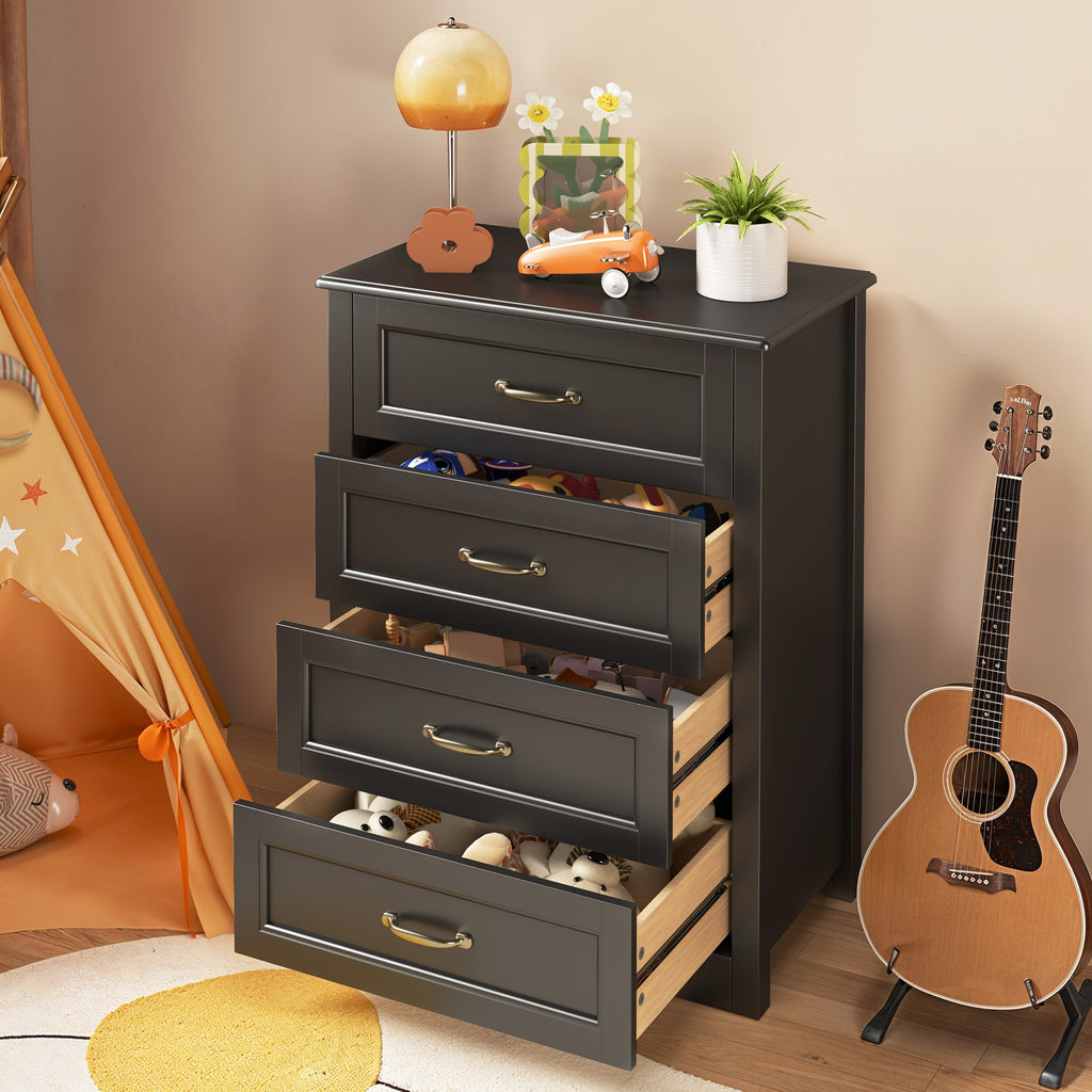 Aiho 4 Drawer Dresser for Bedroom, Tall Wood Dresser with Large Drawer & Delicate Handles for Closet, Living Room, Hallway - Black