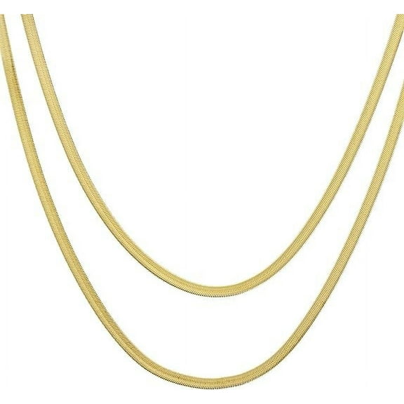 Fashion Born to Shiny 14K Gold Plated 5 mm 20" / 24" 2 PC Set Herringbone Chain Necklace