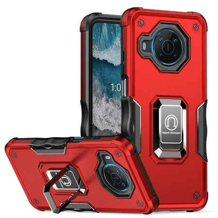 TJS for Nokia X100 5G Phone Case, [Military Grade] Heavy Duty Protective Cover, Magnetic Support Ring Kickstand Phone Case for Nokia X100 (Red)