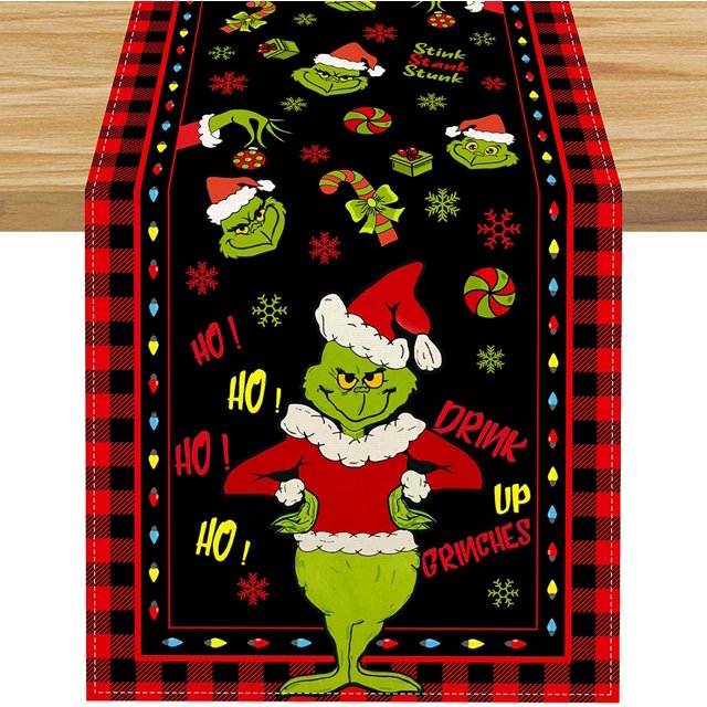 Juego de 4 manteles individuales navideños con texto en inglés "Merry Grinchmas", 12.0 x 18.0 in, manteles individuales navideños, manteles navideños de invierno para decoración de fiestas, cocinas y
