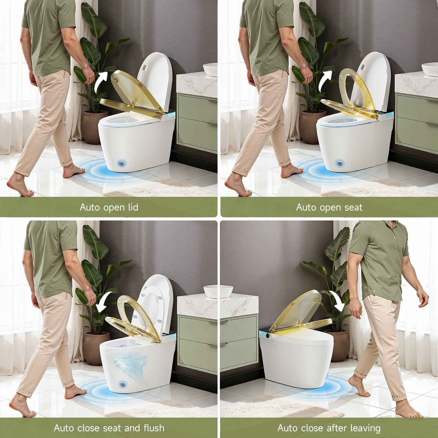 BCANHOME Smart Toilet with Built-in Bidet,One-piece Toilet with Tankless Bidet,Auto Open Lid, Soft-closing Heat Seat, 1.28 Gallons Auto Flush, Warm Dryer, Remote Control
