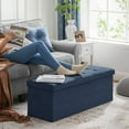 thumbnail image 3 of SONGMICS 43" Storage Ottoman Bench Folding Ottoman with Storage Hold up to 660lb Footstool for Living Room Navy Blue, 3 of 8