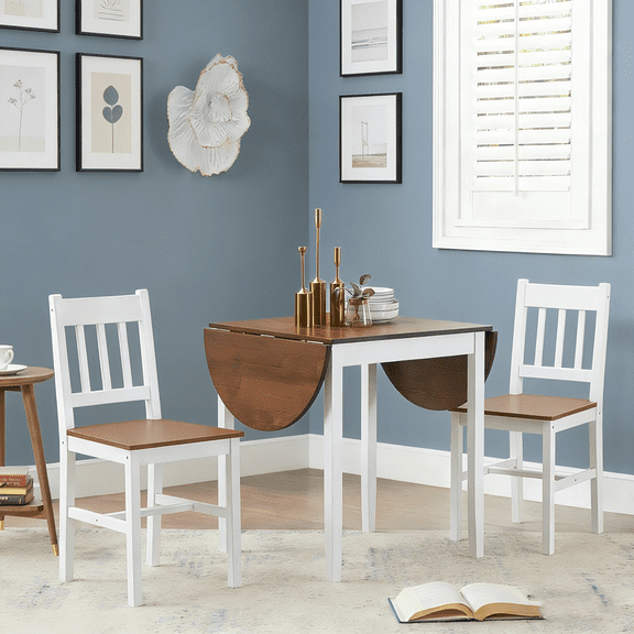 Brown Solid Wood Drop Leaf Folding Dining Table | Expandable Round Kitchen Table for Small Spaces, Home, Apartment, Office