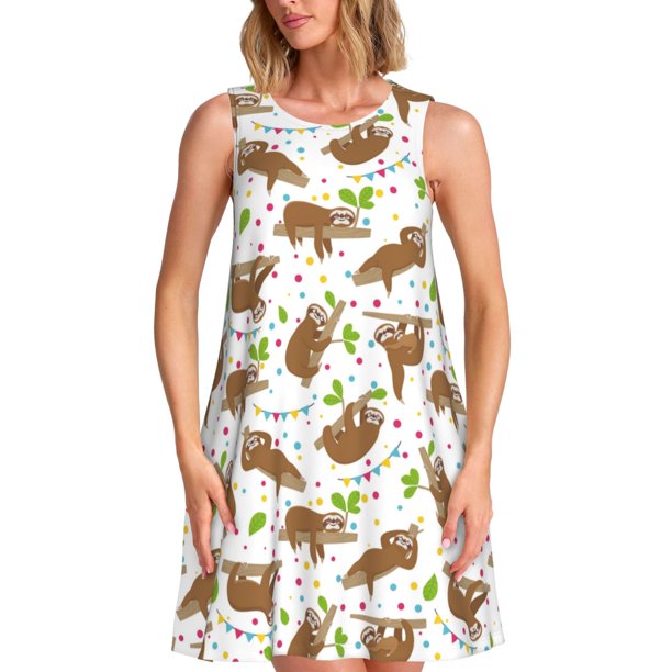 Balery Cute Sloth Vestidos de verano para mujer con estampado: vestido holgado sin mangas, vestido playero informal y cómodo para días calurosos.
