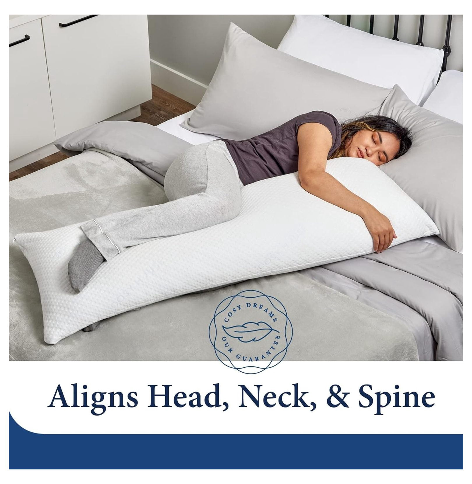 Luxury Rayon Derived from Bamboo Body Pillow for Side & Back -Supportive, Soft, Fluffy, & Quality Long Pillow - Measures 54” x 20”