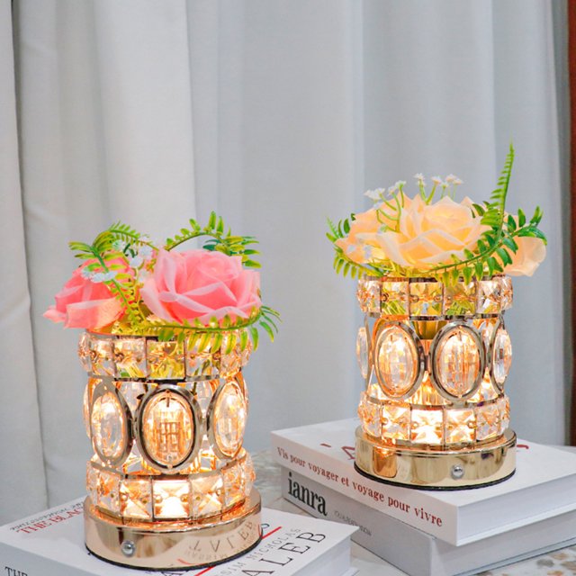 Xihbxyly En Venta Forma de Rosa, Lámpara de Flores Regulable, Lámpara de Mesa Forma de Rosa Que Funciona con Pilas, Lámpara de Flores Artificiales con Jarrón de Cristal, Lámpara Pequeña para Dormitor