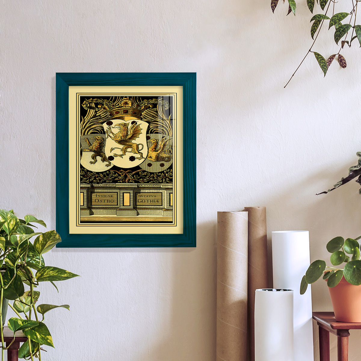 Family Crest II -Framed Print w/glass-Ocean Blue