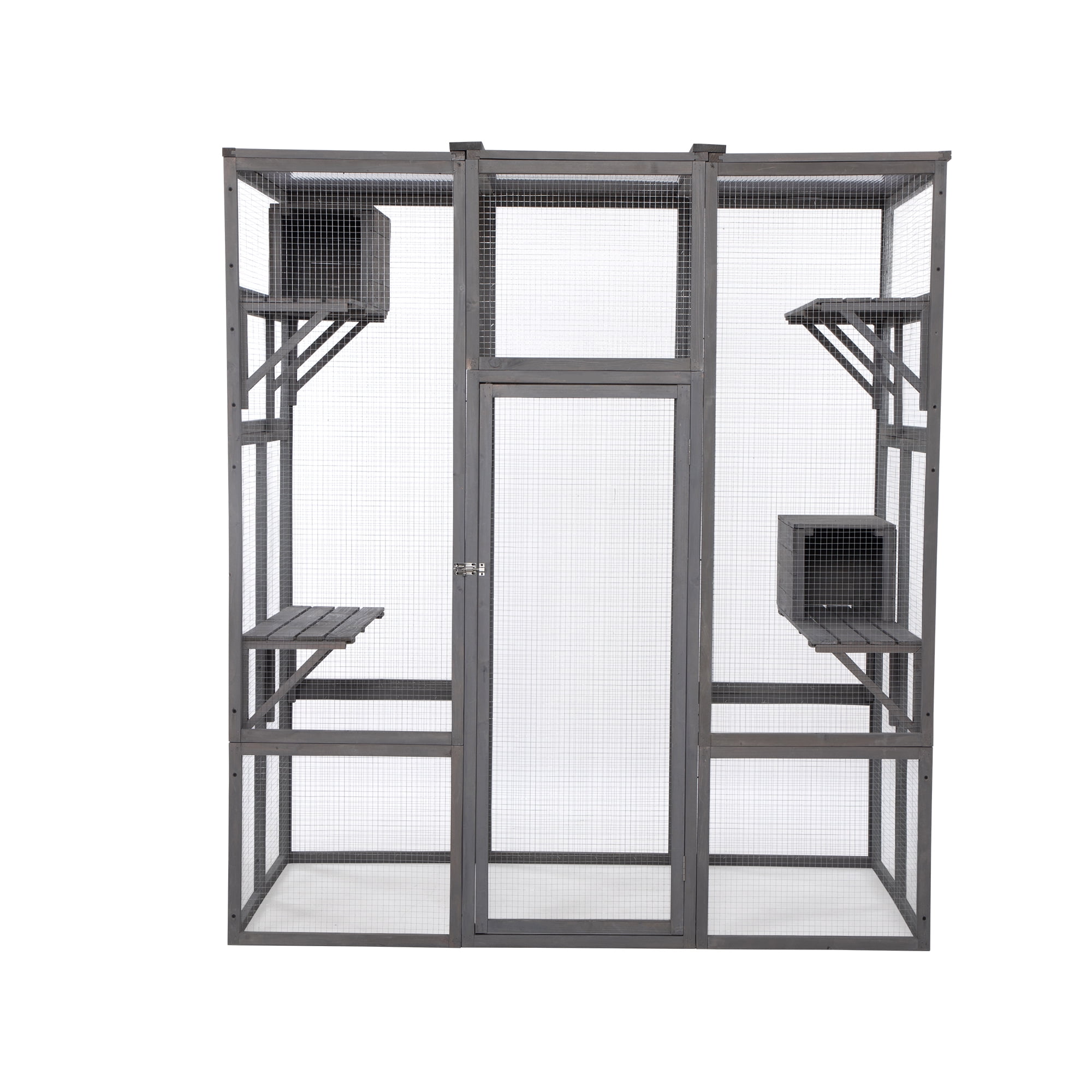 Pefilos 70" Outdoor Cat House Large Cat Shelter Enclosures Wood Animal Cage with 6 Platforms, Gray Pefilos 70" Outdoor Cat House Large Cat Shelter Enclosures Wood Animal Cage with 6 Platforms, Gray