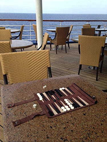 Sondergut Roll-Up Leather Backgammon Game – Cream Suede Travel Board, Portable & Full-Size, Includes All Pieces
