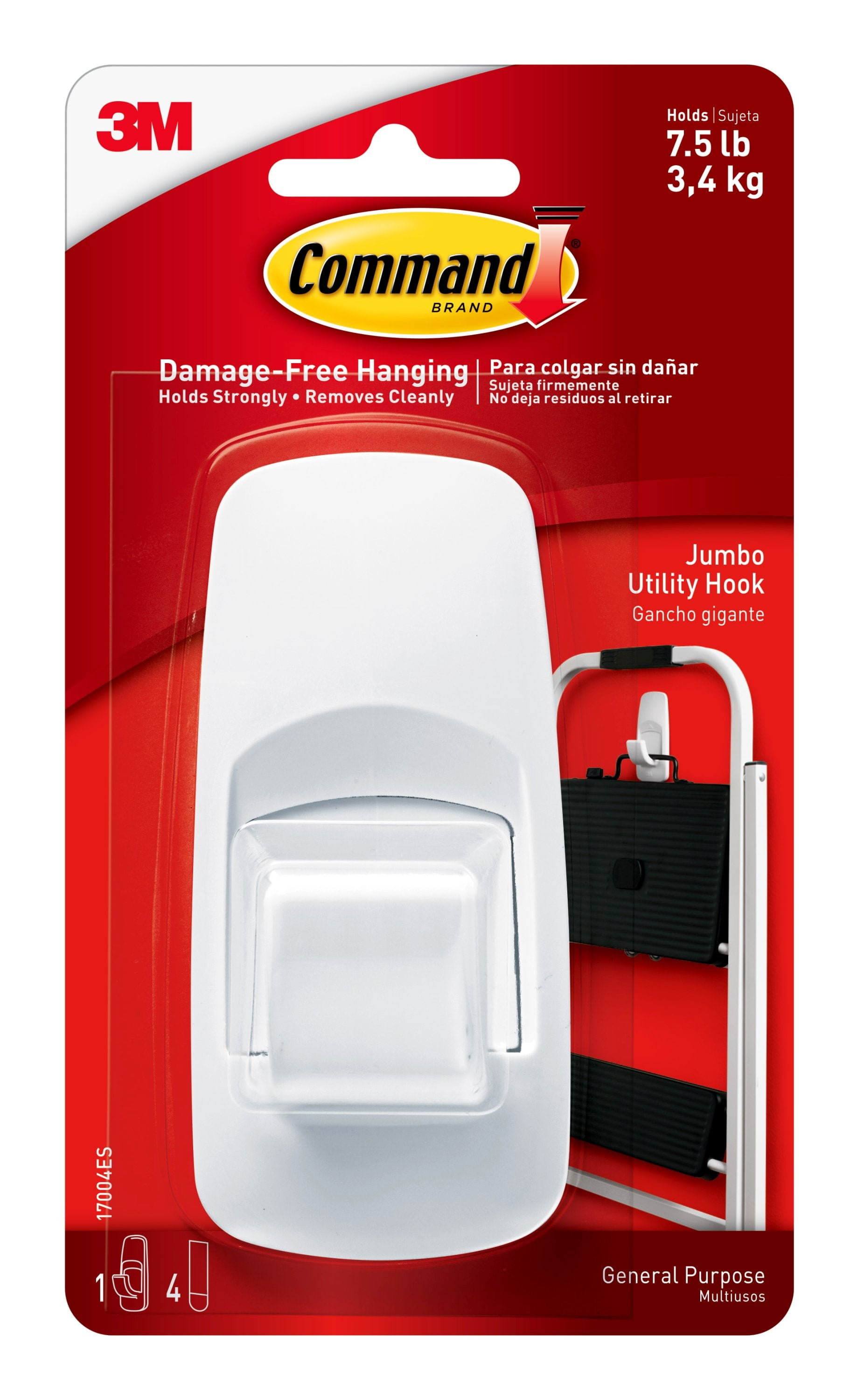 Command Jumbo Hook, White, 1 Hook, 2 Strips (Holds 7.5 lb) Walmart