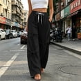 thumbnail image 5 of Gytharion Women's Bow Tie Streetwear Sweatpants with Pockets Drawstring Elastic Waist Joggers Solid Color Loose Wide Leg Pants, 5 of 8