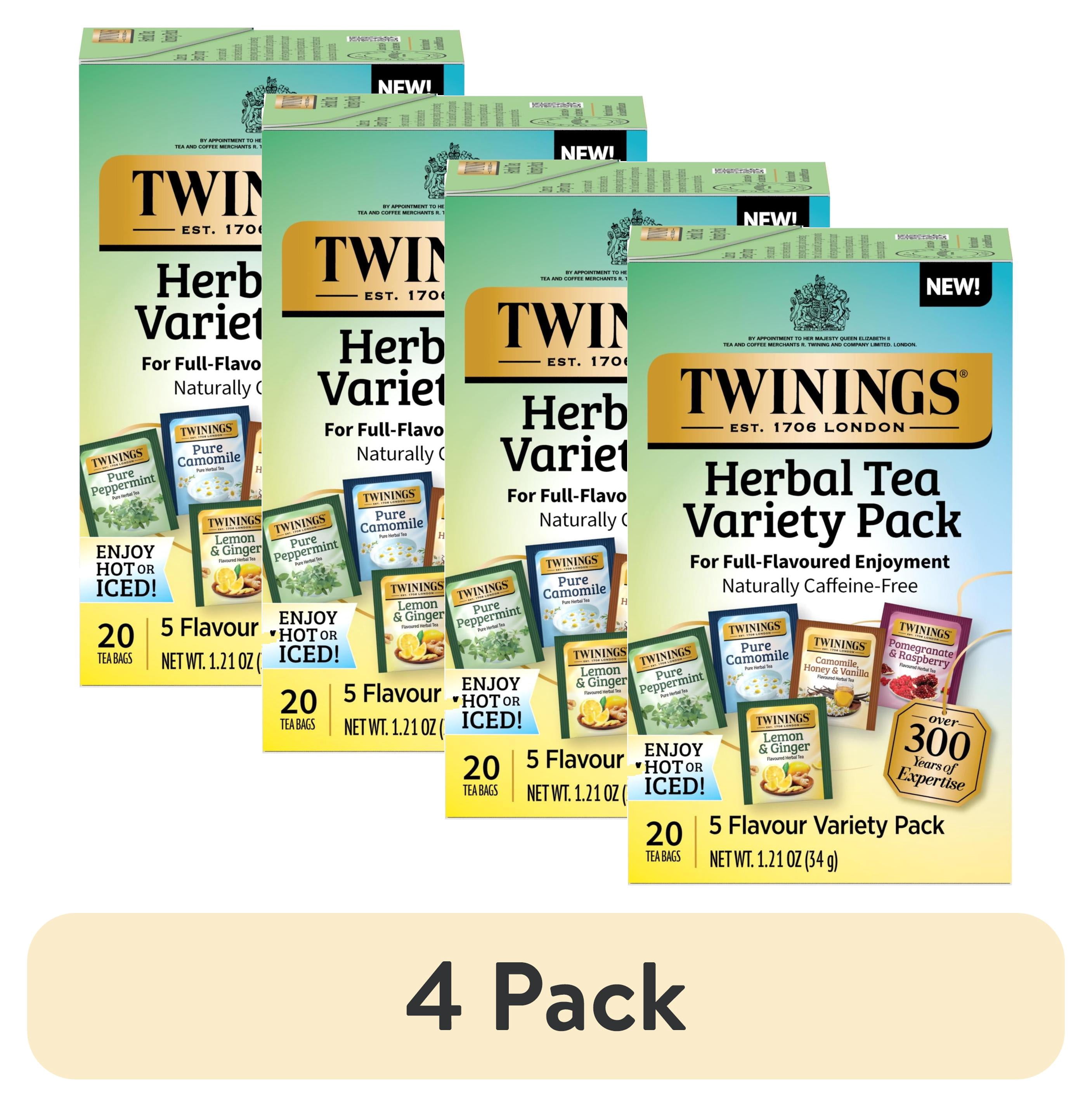 (4 pack) Twinings Herbal Tea Bags Variety Pack, 4 Flavors, Naturally Caffeine Free, 20 Count