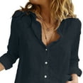 thumbnail image 2 of Women Button Down Shirts Long Sleeve Linen Office V Neck Casual Business Blouses Tops, 2 of 5
