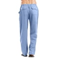 thumbnail image 5 of Men's Cotton Linen Pants Drawstring Lightweight Loose Beach Yoga Pants with Pockets Plus Size Pants Blue S, 5 of 5