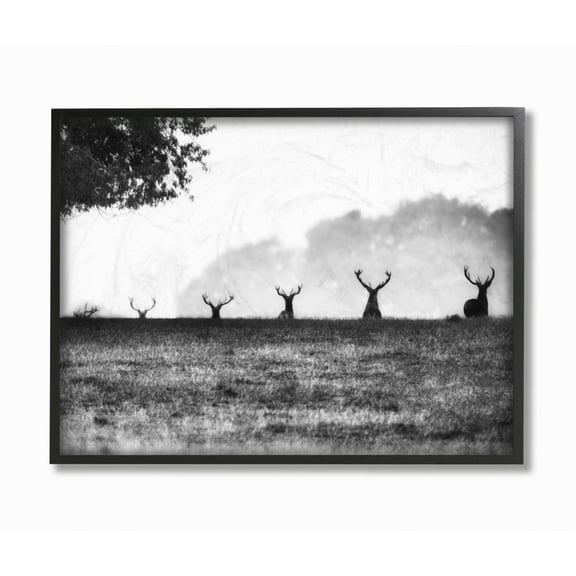 Stupell Industries Black and White Deer Family Photo Framed Giclee Texturized Art by Villager Jim