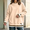 thumbnail image 6 of Women Crewneck Sweatshirts Long Sleeve Loose Fit Fall Pullover Tops Side Slits Layered Drop Shoulder Chic Clothes Warm Soft Cozy Tunic Shirt, 6 of 6