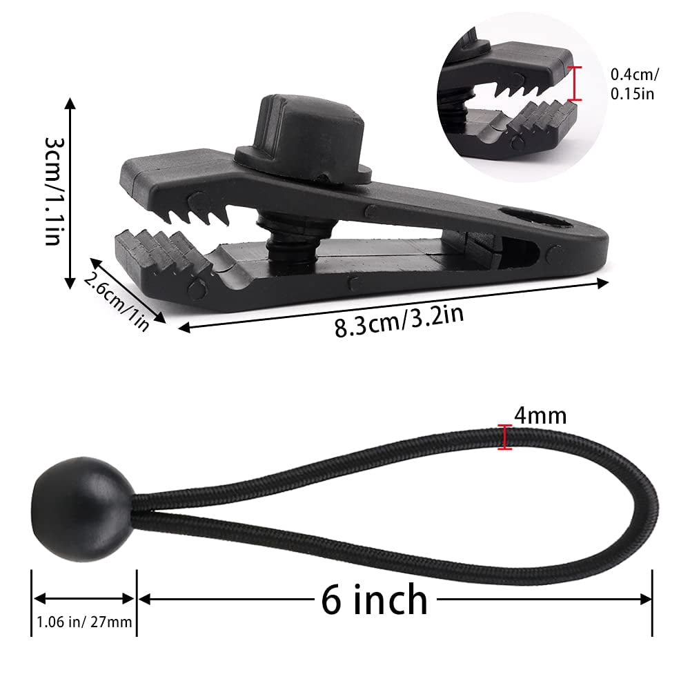 Bungee Balls, Black Ball Bungee Heavy Duty Heavyweight 4 inches Tarp Bungee Cords, Weather Resistant Tie Down Strap 4mm Thickness - for Camping, Tents, Cargo, Holding Wire and Hoses
