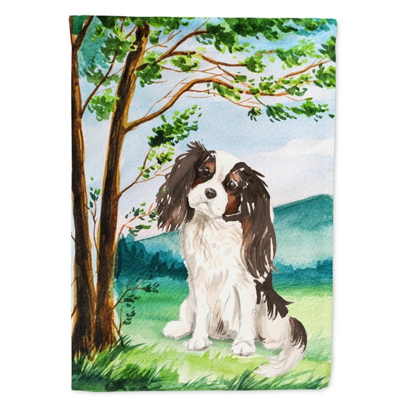 Carolines Treasures CK2001GF Under the Tree Tricolor Cavalier Spaniel Flag Garden Size  Small multicolor