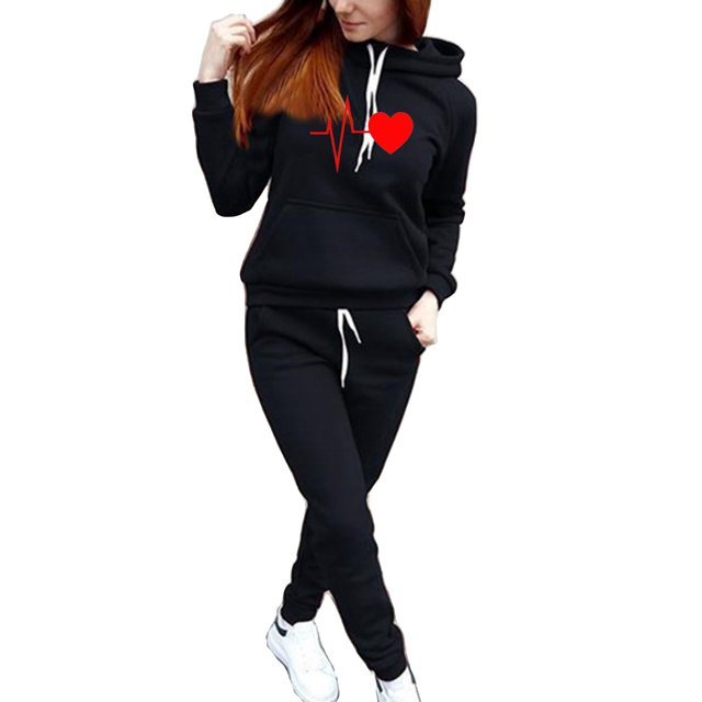 Gibobby Conjunto de sudadera para mujer Conjunto de pantalones y sudadera con capucha de manga larga a la moda para mujer con bolsillos(Negro,G)