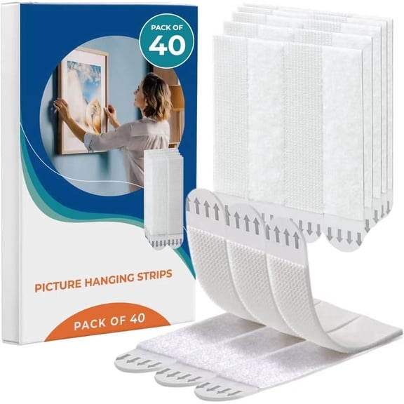 Genreen Large Picture Hanging Strips Heavy Duty - 40x Strips(20 Pairs), Wall Hanging Advesive Strips for Damage-Free Picture Hanger, Mounting of Photos, Frames, and Wall Decor
