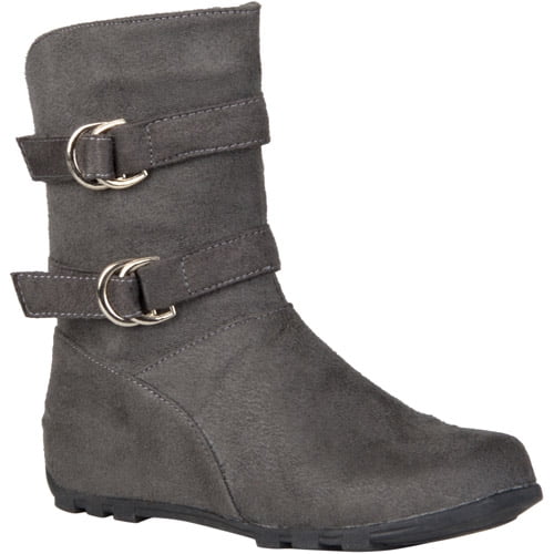 Girl's Buckle and Strap Accent Mid-calf Boots - Walmart.com