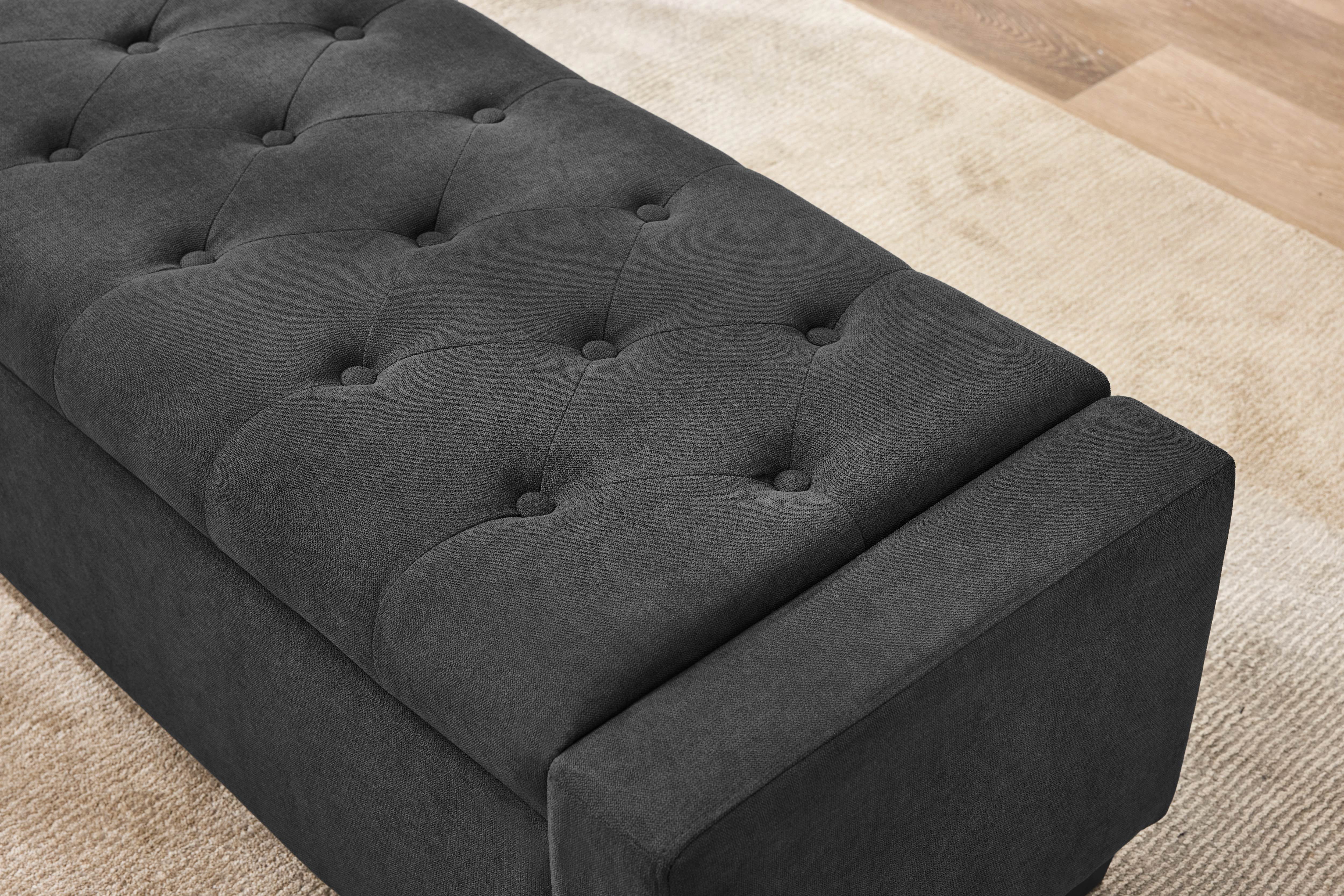 Huatean Home 48" Ottoman Storage Bench Upholstered with Safety Hinge, Dark Gray